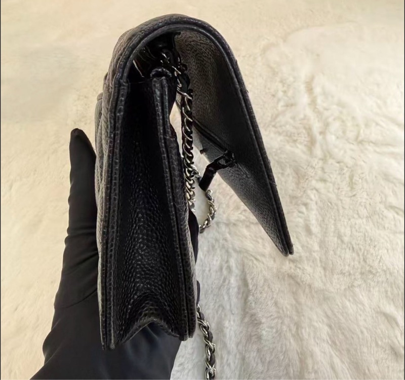 CHANEL/香奈兒 WOC發財包口蓋包 黑色銀logo 荔枝紋牛皮 菱格皮穿鏈  經典款鏈條包麻將包單肩包 女款-3