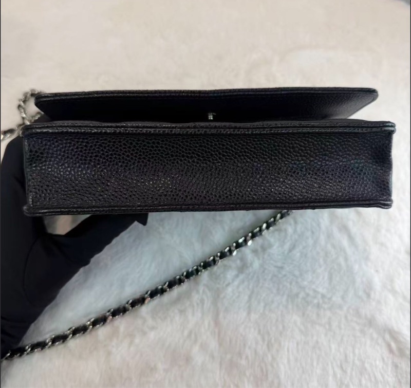 CHANEL/香奈兒 WOC發財包口蓋包 黑色銀logo 荔枝紋牛皮 菱格皮穿鏈  經典款鏈條包麻將包單肩包 女款-4