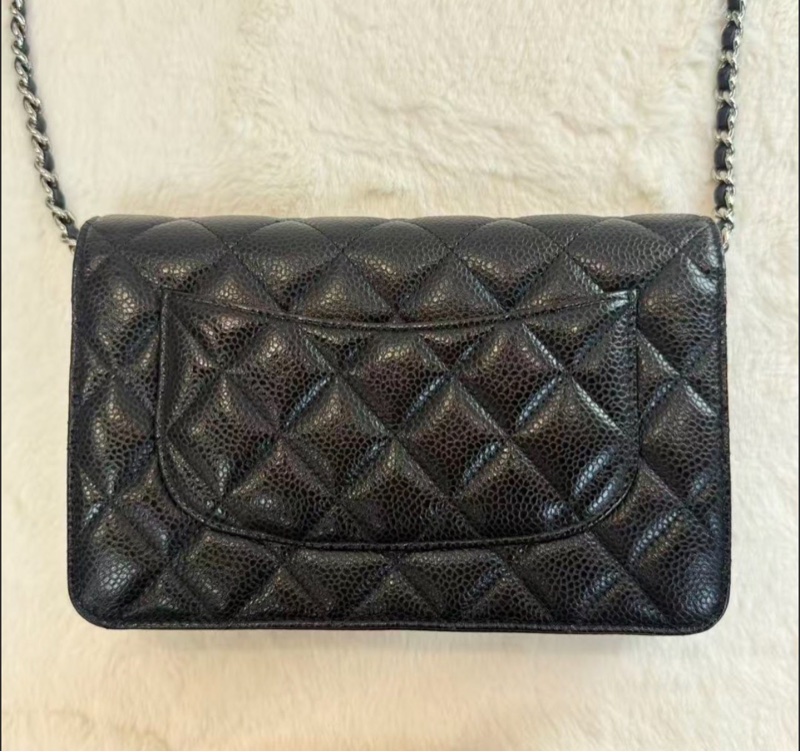 CHANEL/香奈兒 WOC發財包口蓋包 黑色銀logo 荔枝紋牛皮 菱格皮穿鏈  經典款鏈條包麻將包單肩包 女款-6