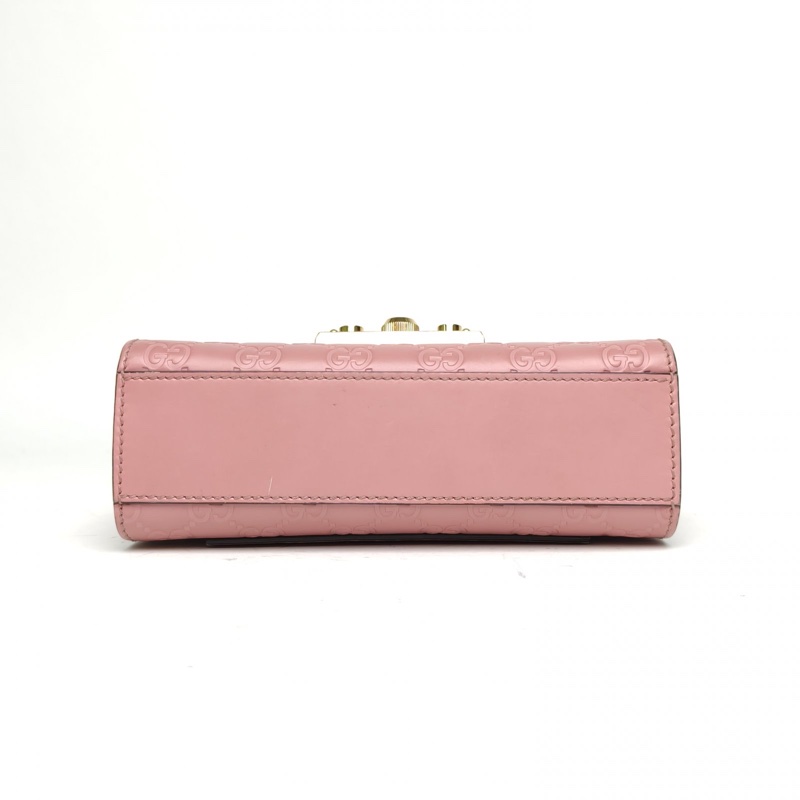 GUCCI Padlock鎖頭包盒子包小號GG壓紋粉色牛皮肩背包-3