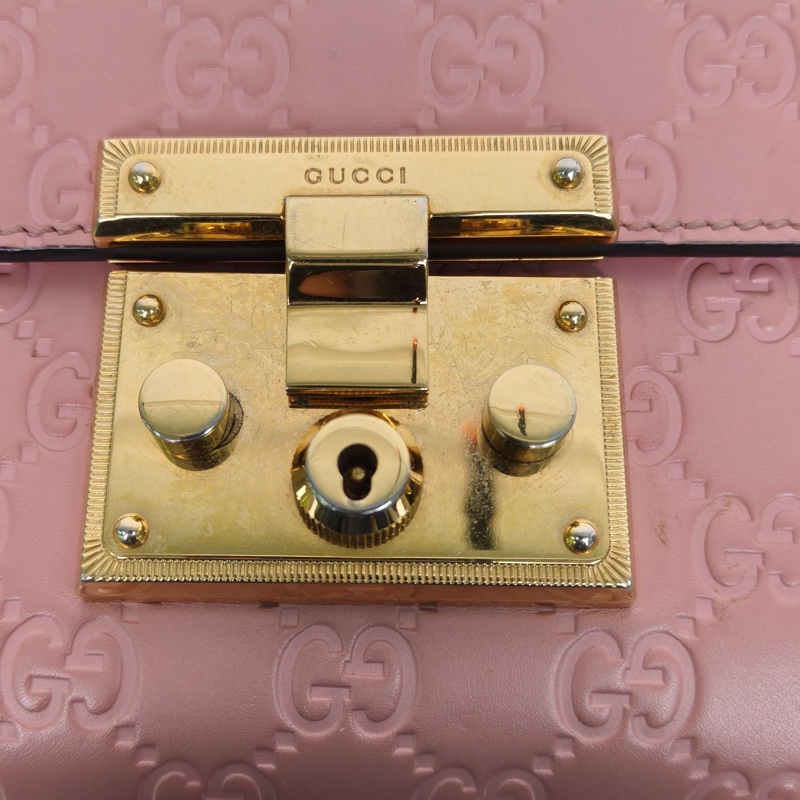 GUCCI Padlock鎖頭包盒子包小號GG壓紋粉色牛皮肩背包-4