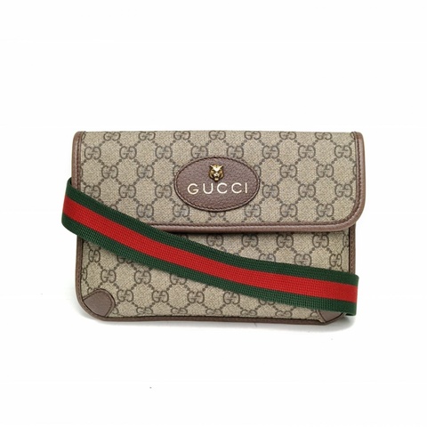 GUCCI NeoVintage虎頭腰包24烏木色PVC金扣肩背包
