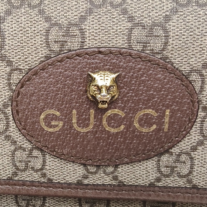 GUCCI NeoVintage虎頭腰包24烏木色PVC金扣肩背包-4