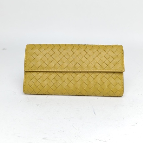 BOTTEGA VENETA 黃色羊皮編織長款錢包
