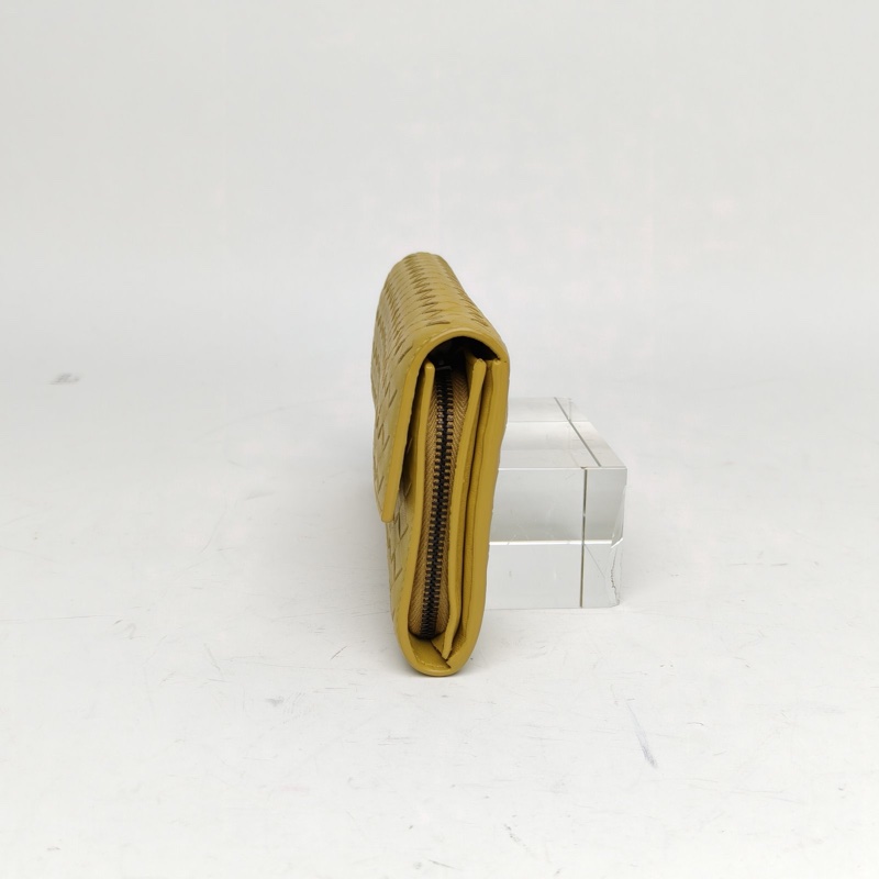 BOTTEGA VENETA 黃色羊皮編織長款錢包-1