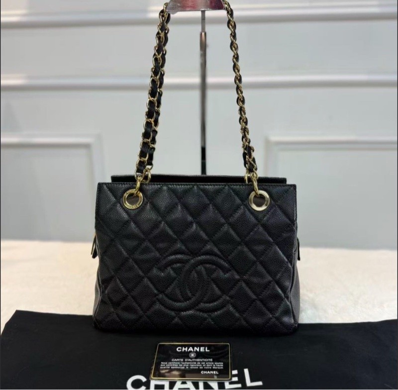 Chanel/香奈兒 黑金荔枝紋牛皮PPT托特包 經典菱格紋 大logo通勤百搭 大容量購物袋 女款-0