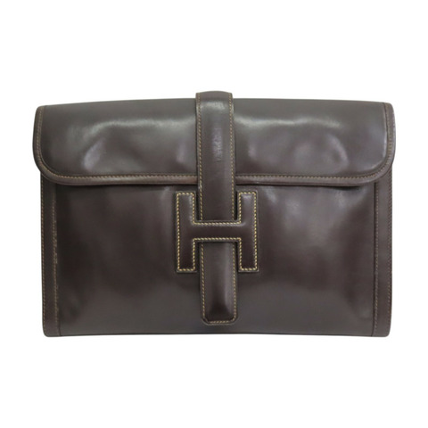 棕色 BOX牛皮 Jige PM 手拿包 OF刻【HERMES 愛馬仕】