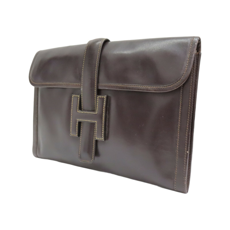 棕色 BOX牛皮 Jige PM 手拿包 OF刻【HERMES 愛馬仕】-2