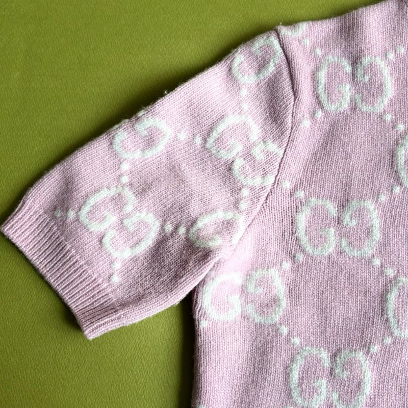專櫃新款 ::GUCCI:: GG knit wool top in pink 白雙G滿版粉色羊毛圓領上衣-5