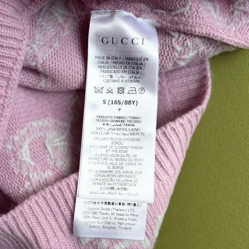 專櫃新款 ::GUCCI:: GG knit wool top in pink 白雙G滿版粉色羊毛圓領上衣-8