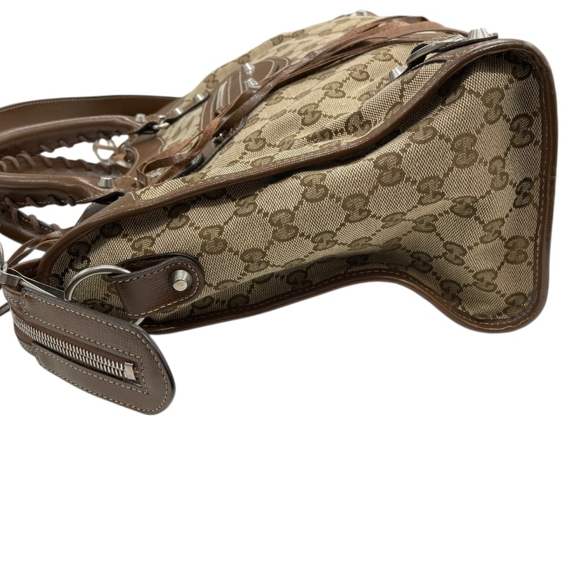 GUCCI×BALENCIAGA 古馳×巴黎世家 The Hacker Project 681695 THE CITY 機車包 GG帆布老花 棕色 銀釦-3