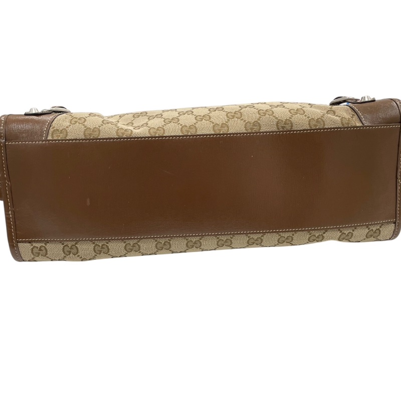 GUCCI×BALENCIAGA 古馳×巴黎世家 The Hacker Project 681695 THE CITY 機車包 GG帆布老花 棕色 銀釦-5