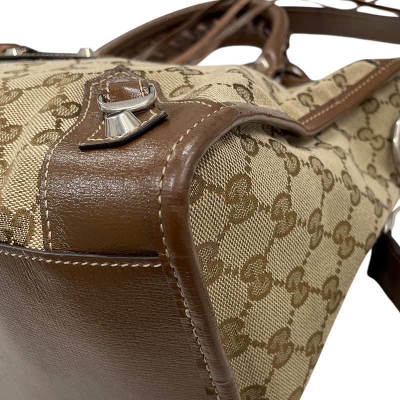 GUCCI×BALENCIAGA 古馳×巴黎世家 The Hacker Project 681695 THE CITY 機車包 GG帆布老花 棕色 銀釦-7