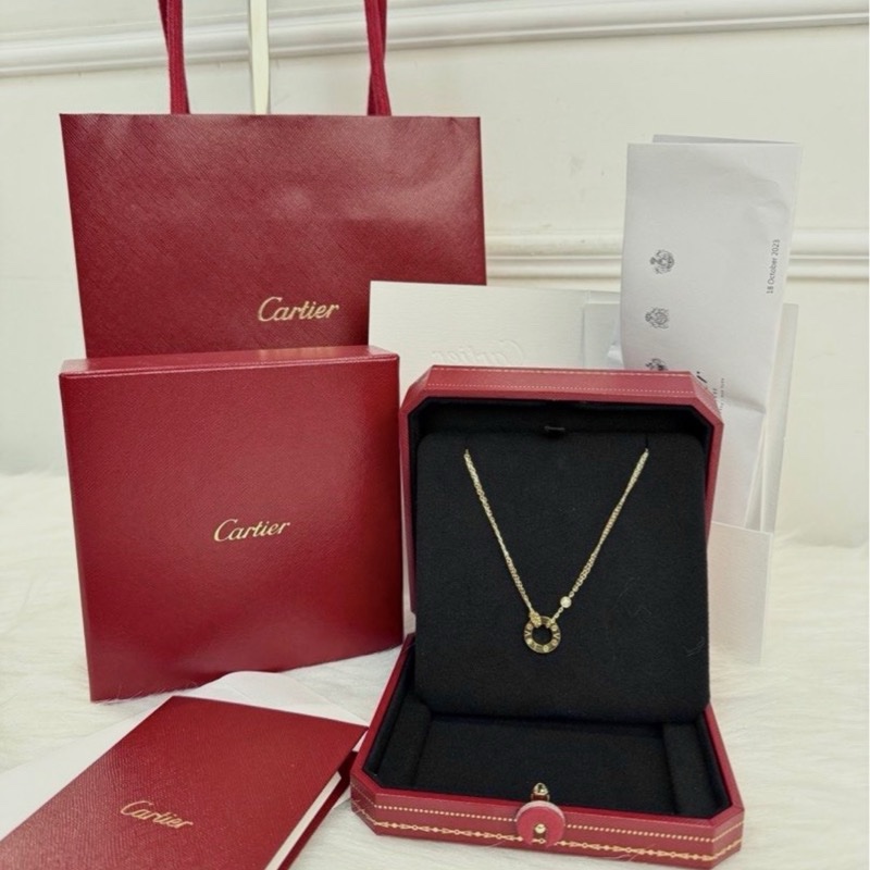 Fullset✨ Cartier卡地亞 LOVE系列項鍊 18k黃金鑽石 小圓餅項圈+雙小鑽石 經典保值款女士首飾-0