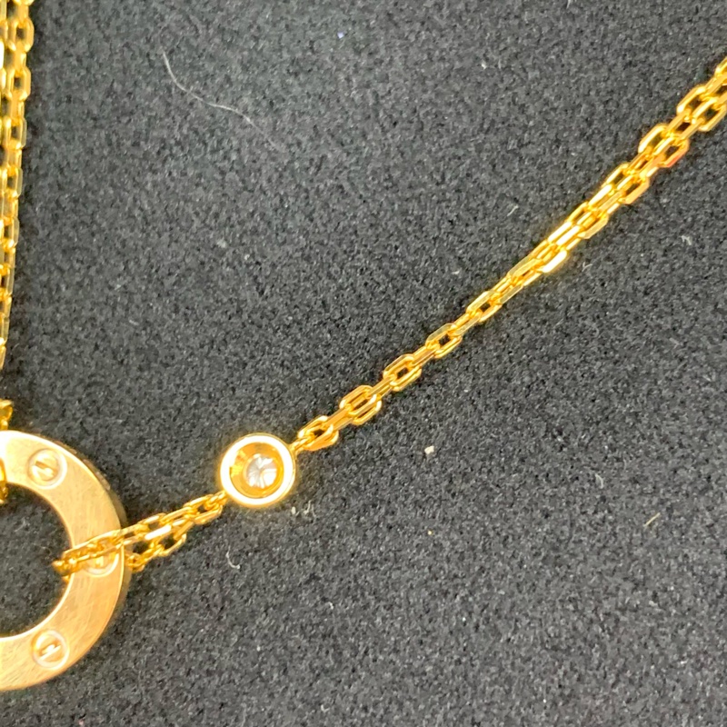 Fullset✨ Cartier卡地亞 LOVE系列項鍊 18k黃金鑽石 小圓餅項圈+雙小鑽石 經典保值款女士首飾-3