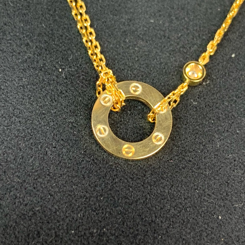 Fullset✨ Cartier卡地亞 LOVE系列項鍊 18k黃金鑽石 小圓餅項圈+雙小鑽石 經典保值款女士首飾-4