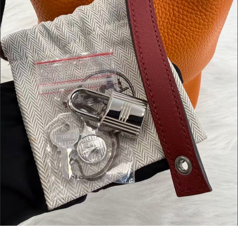 HERMES愛馬仕Picotin22 菜籃子22水桶包 橙色包身酒紅色手柄 銀扣 TC小公牛皮 經典女士手提購物袋 X刻-5