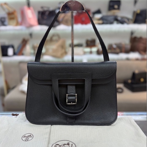 Hermes/愛馬仕 halzan31 哈喇子斜挎包 黑銀Togo皮 手提單肩包 經典低調 百搭通勤包包 A刻