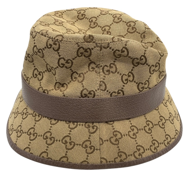 GUCCI 古馳 576587 漁夫帽 GG帆布老花 棕色 金釦 M號-1