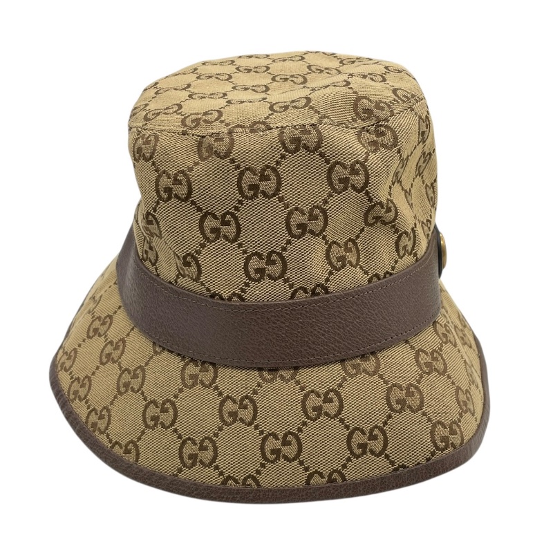 GUCCI 古馳 576587 漁夫帽 GG帆布老花 棕色 金釦 M號-2