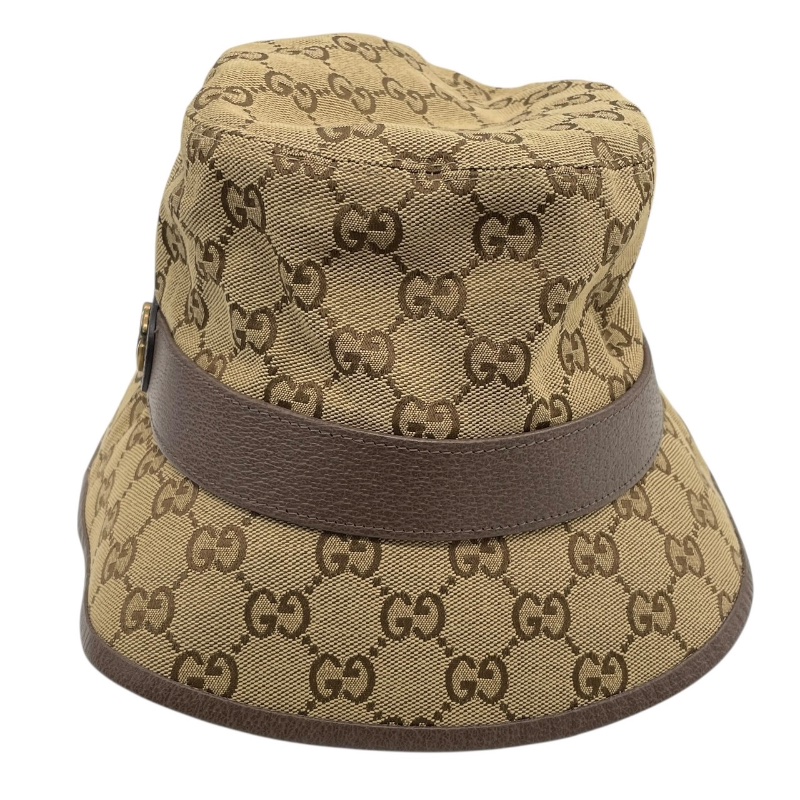 GUCCI 古馳 576587 漁夫帽 GG帆布老花 棕色 金釦 M號-3