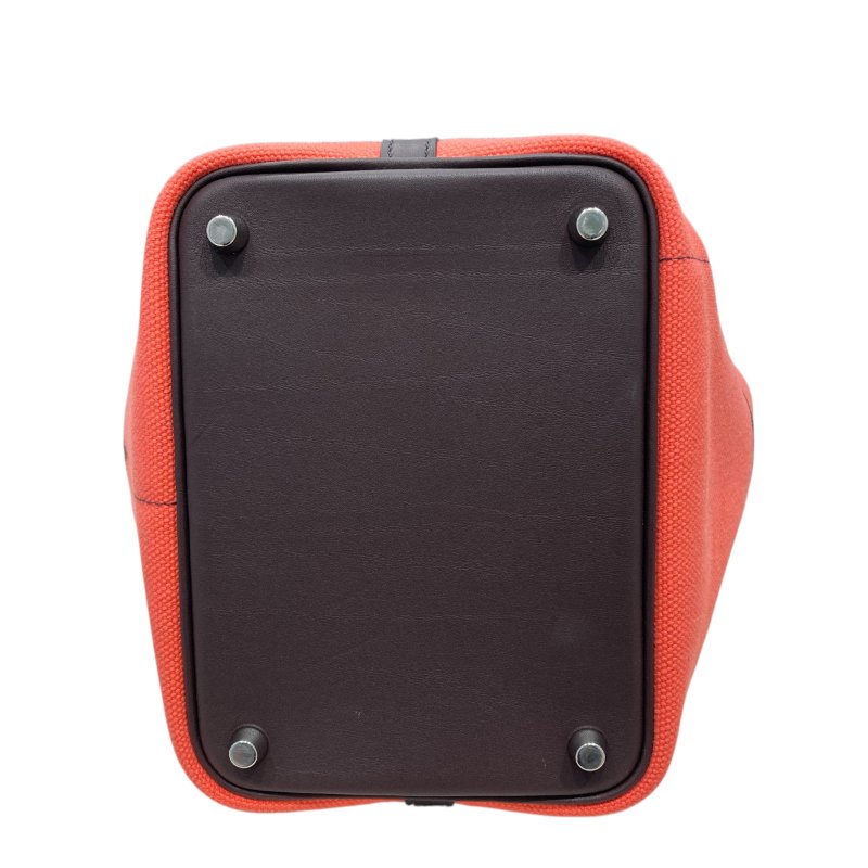 HERMES PICOTIN LOCK 18 手提包 帆布拼皮 粉橘色／咖啡色 銀色金具-4