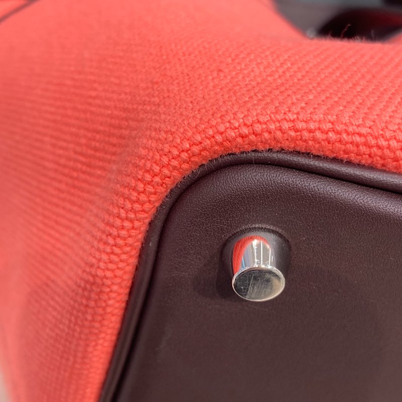 HERMES PICOTIN LOCK 18 手提包 帆布拼皮 粉橘色／咖啡色 銀色金具-5