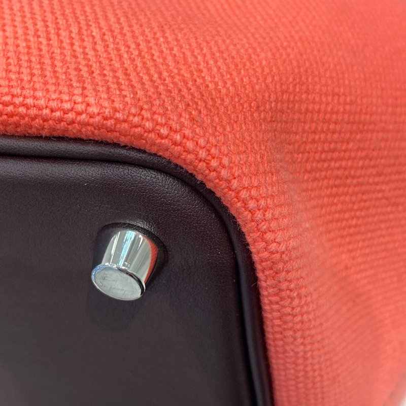 HERMES PICOTIN LOCK 18 手提包 帆布拼皮 粉橘色／咖啡色 銀色金具-7
