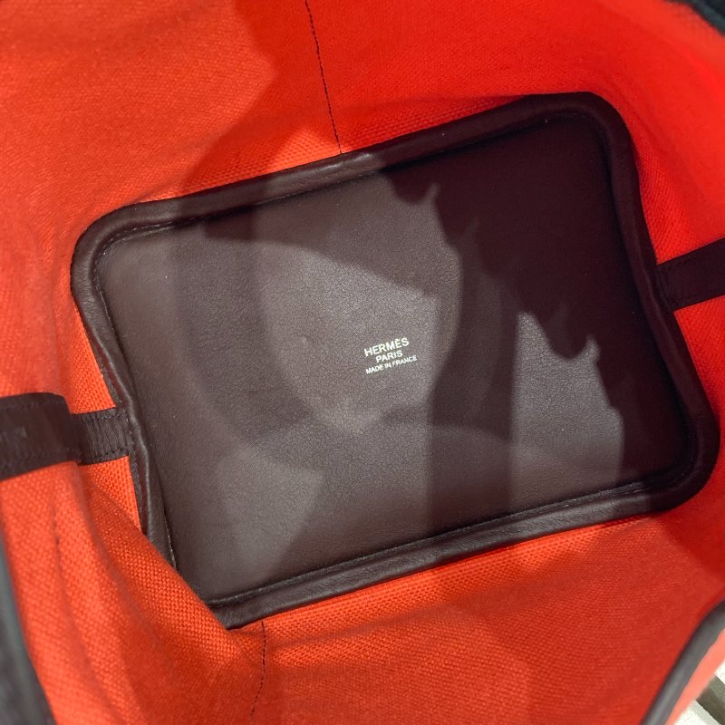 HERMES PICOTIN LOCK 18 手提包 帆布拼皮 粉橘色／咖啡色 銀色金具-9