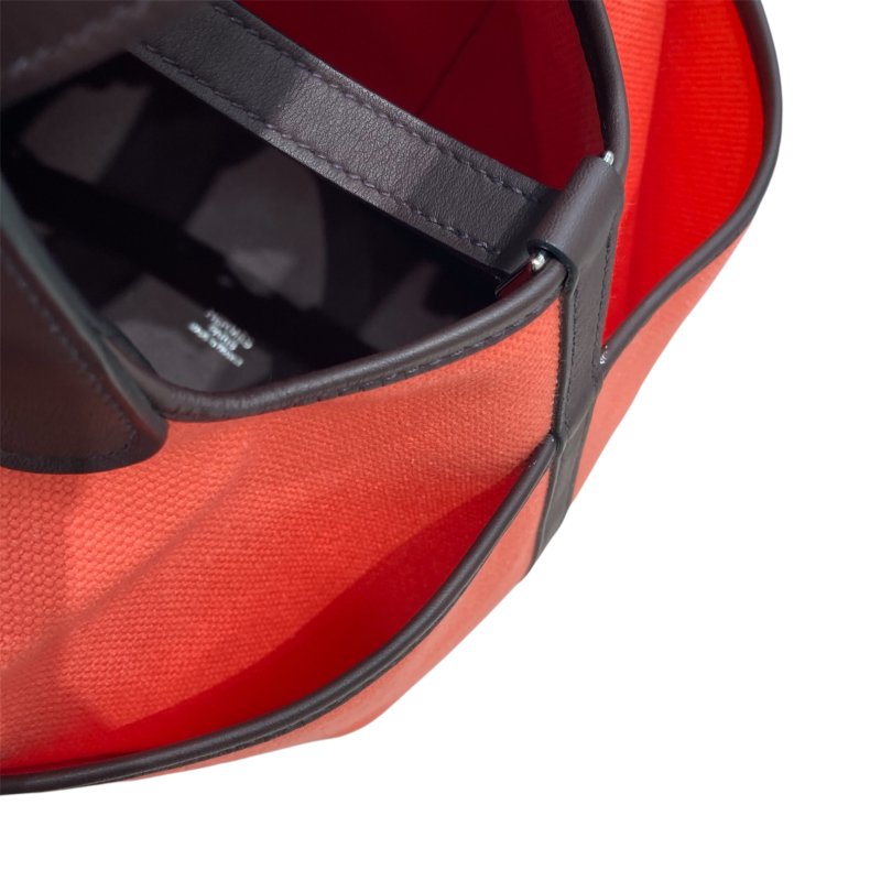 HERMES PICOTIN LOCK 18 手提包 帆布拼皮 粉橘色／咖啡色 銀色金具-11