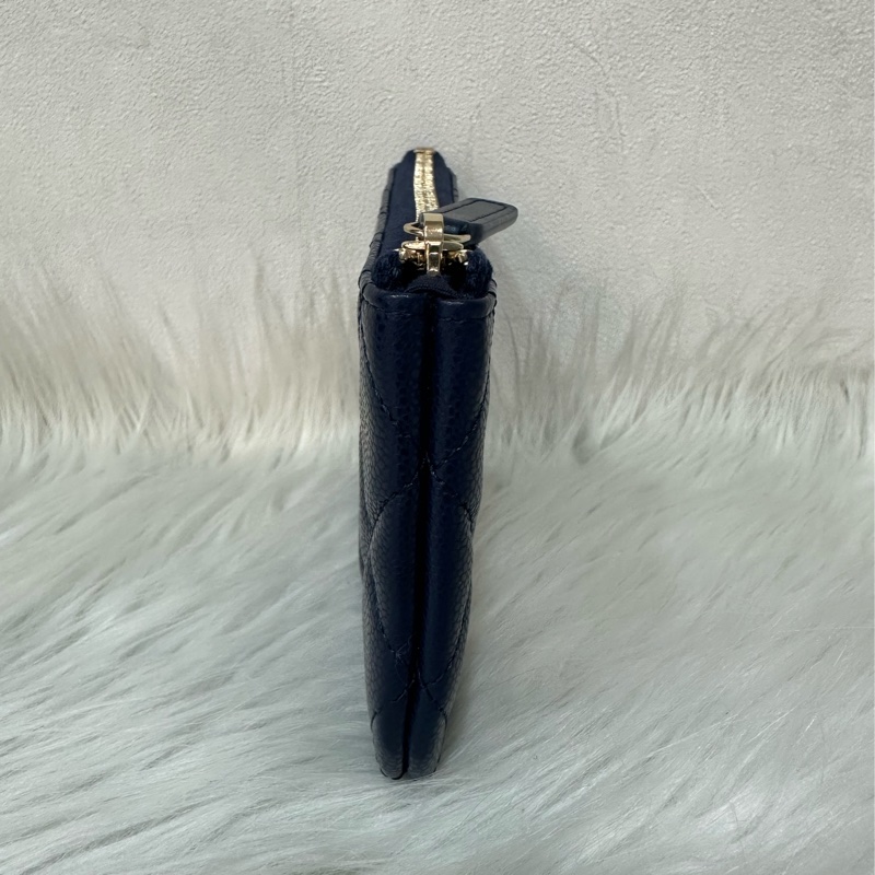 Chanel Ap4020 閃電藍荔枝皮淡金釦一字拉鏈零錢包 卡包-1