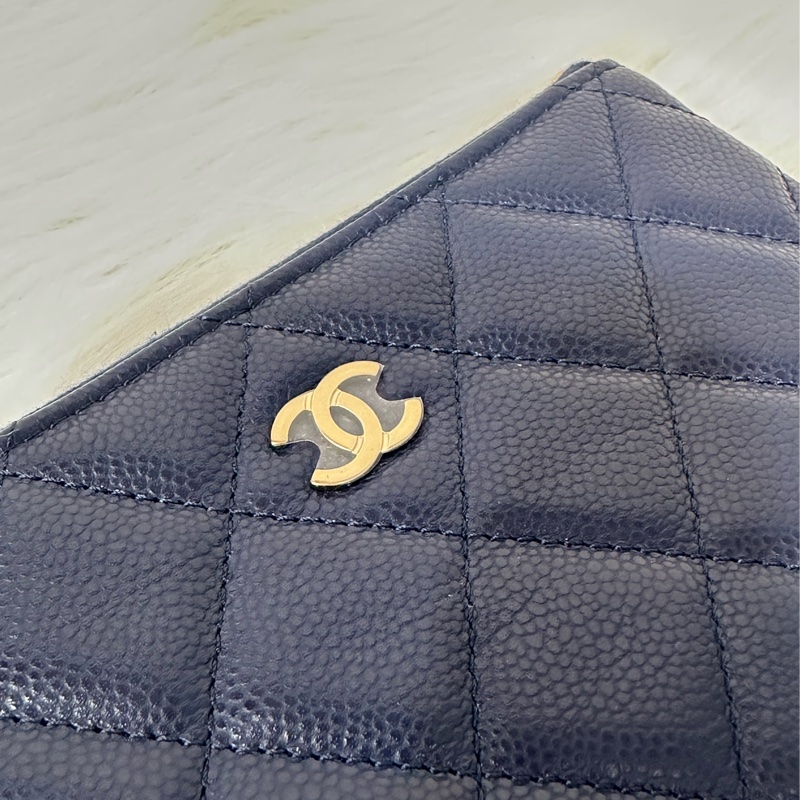 Chanel Ap4020 閃電藍荔枝皮淡金釦一字拉鏈零錢包 卡包-6