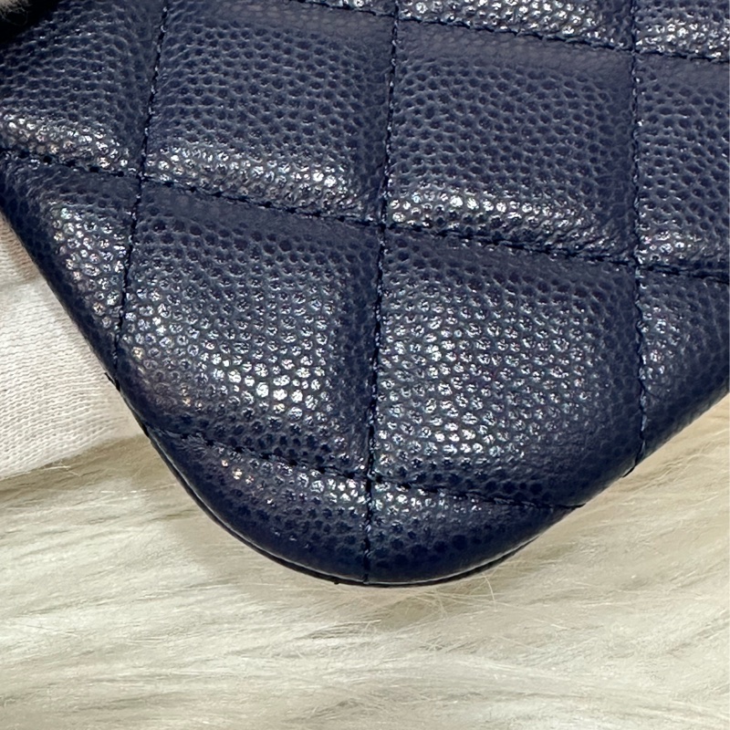 Chanel Ap4020 閃電藍荔枝皮淡金釦一字拉鏈零錢包 卡包-10