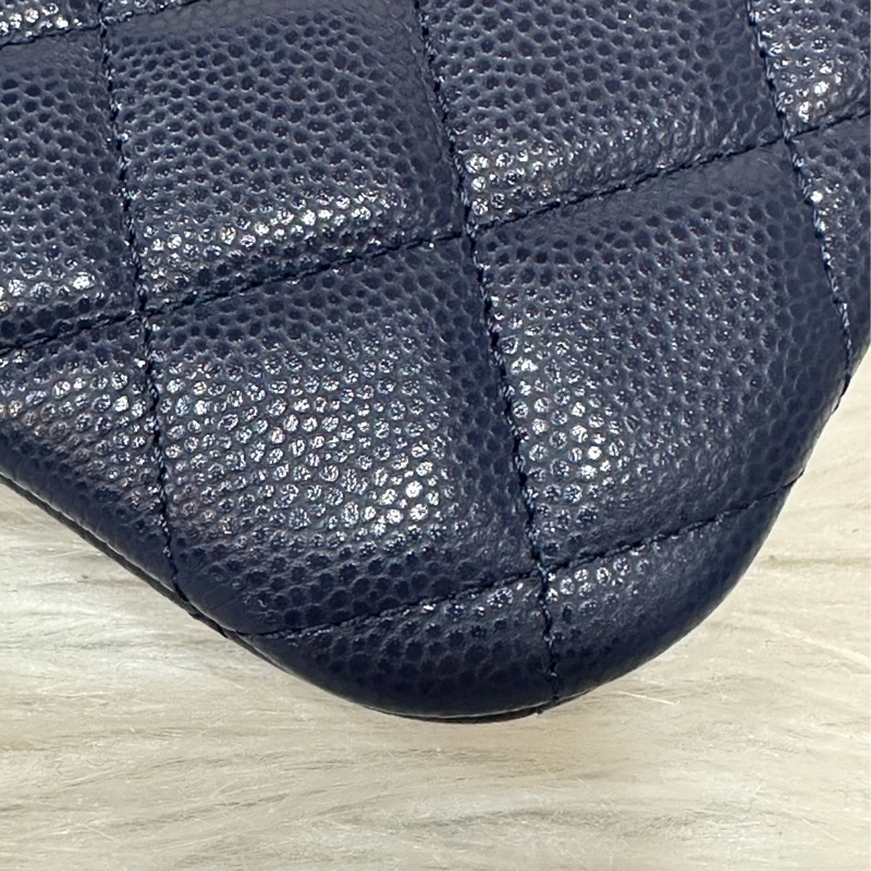 Chanel Ap4020 閃電藍荔枝皮淡金釦一字拉鏈零錢包 卡包-11