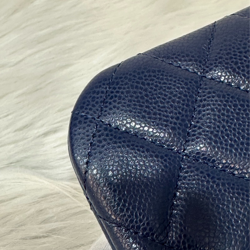 Chanel Ap4020 閃電藍荔枝皮淡金釦一字拉鏈零錢包 卡包-12