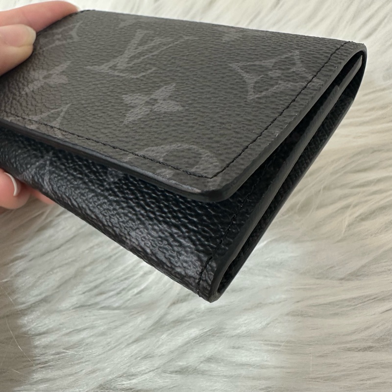 LV m12847 黑花翻蓋卡包 零錢包-3