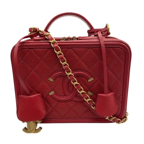 CHANEL 香奈兒 A91731 CC FILLIGREE  兩用箱包 荔枝牛皮 紅色 金扣