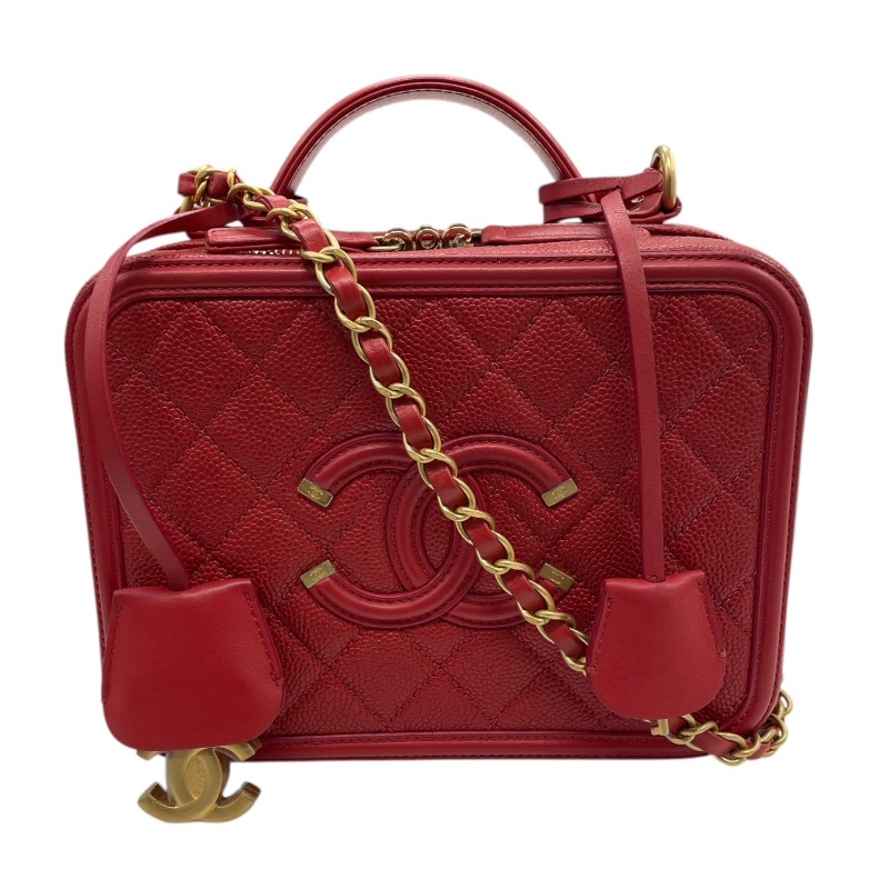 CHANEL 香奈兒 A91731 CC FILLIGREE 兩用箱包 荔枝牛皮 紅色 金扣-0