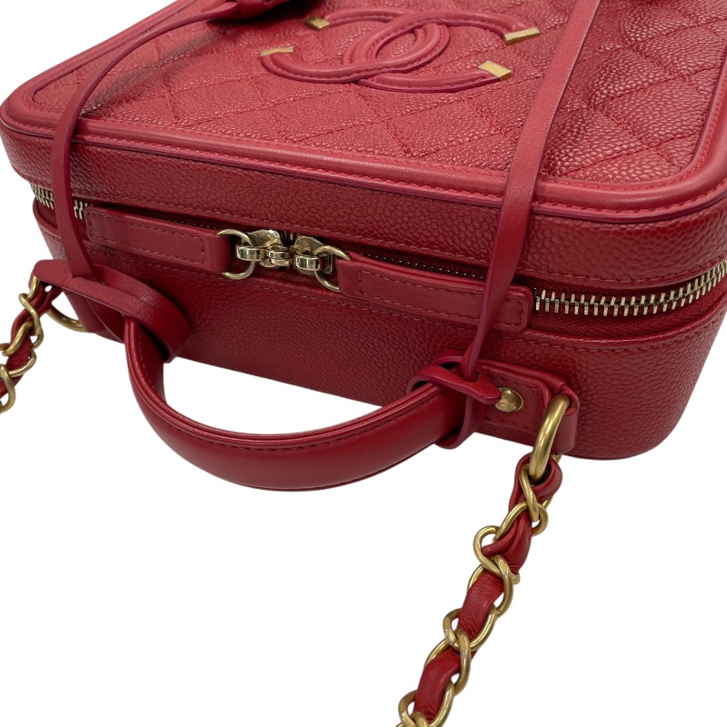 CHANEL 香奈兒 A91731 CC FILLIGREE 兩用箱包 荔枝牛皮 紅色 金扣-10