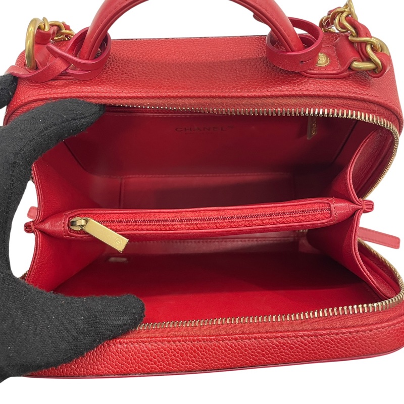 CHANEL 香奈兒 A91731 CC FILLIGREE 兩用箱包 荔枝牛皮 紅色 金扣-12