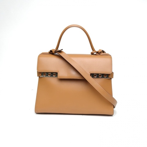 DELVAUX Tempete中號27.5棕色牛皮金扣肩背包