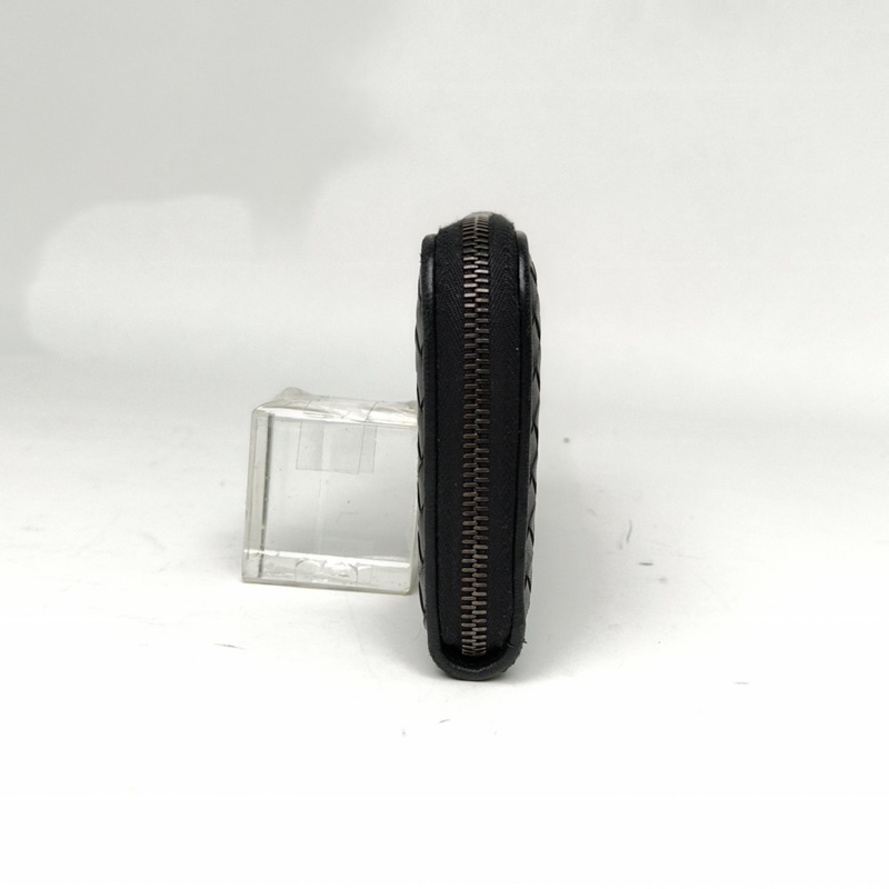 BOTTEGA VENETA 黑色羊皮錢包編織長款拉鏈-1