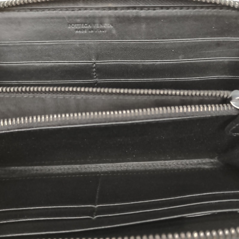BOTTEGA VENETA 黑色羊皮錢包編織長款拉鏈-4