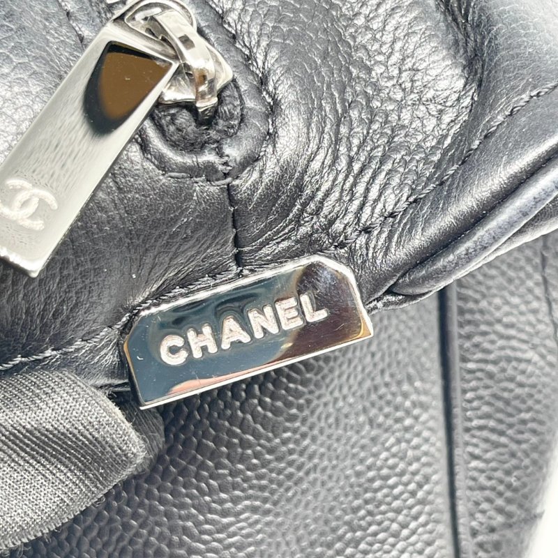 CHANEL 黑色魚子醬牛皮銀绗縫方格保齡球包-4