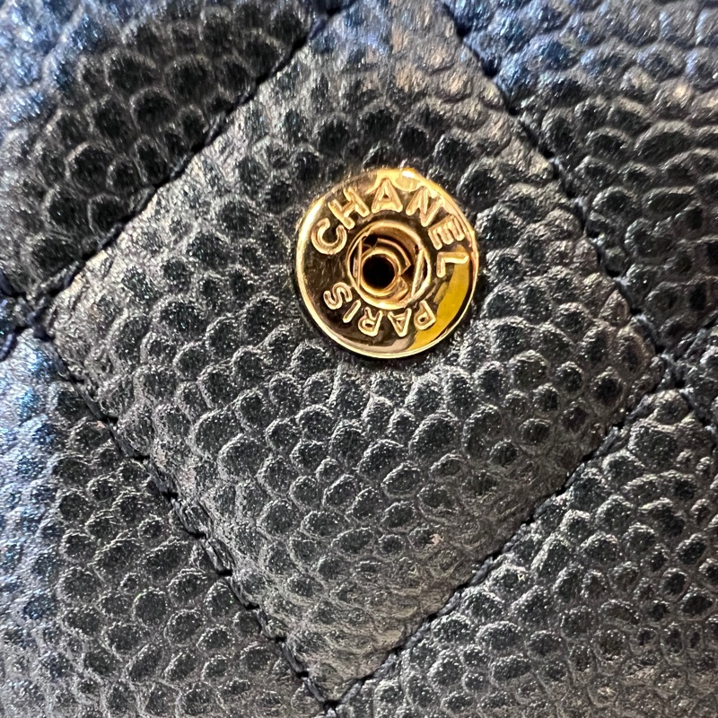 Chanel 珠光藍荔枝皮銀釦下蓋12卡長夾-14