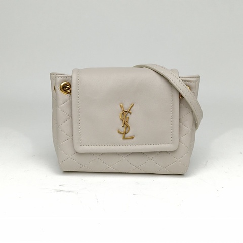 SAINT LAURENT NolitaMini18淺灰色羊皮金扣肩背包