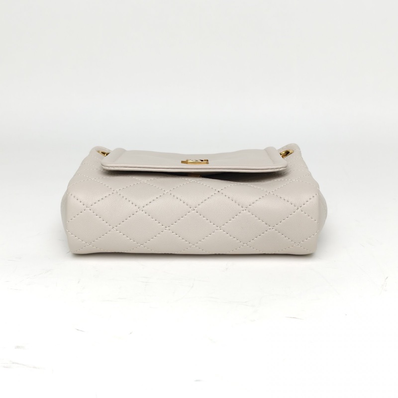 SAINT LAURENT NolitaMini18淺灰色羊皮金扣肩背包-3