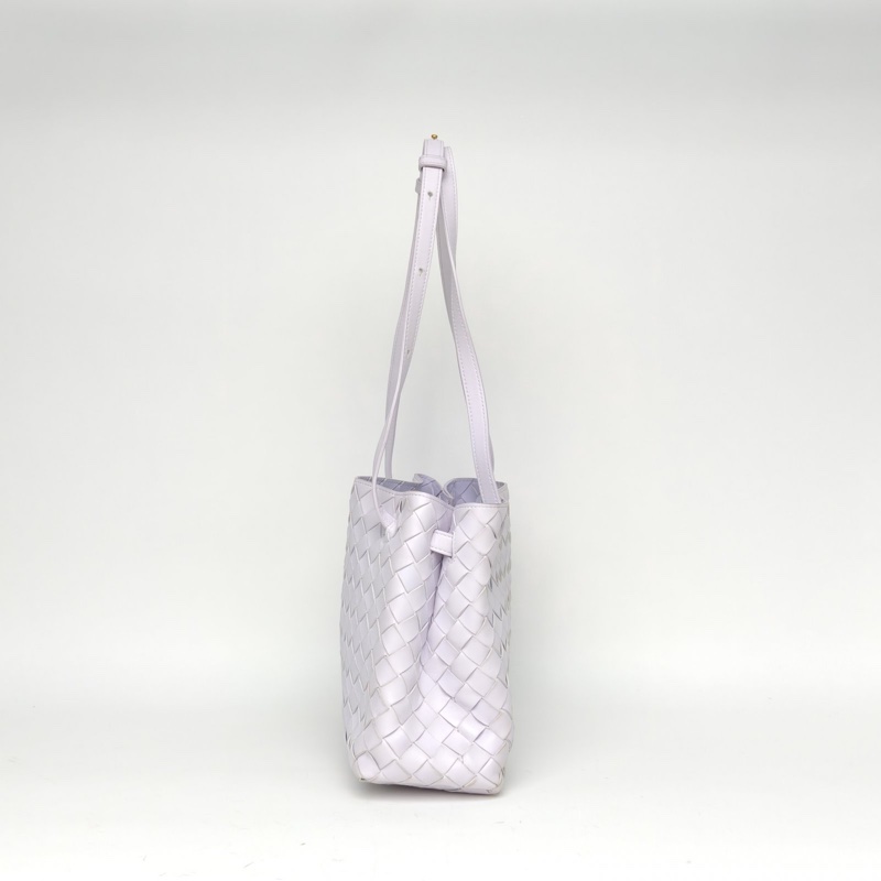BOTTEGA VENETA 紫色羊皮金扣經典編織手提包現代款-1