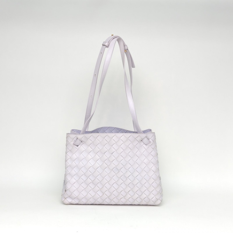 BOTTEGA VENETA 紫色羊皮金扣經典編織手提包現代款-2