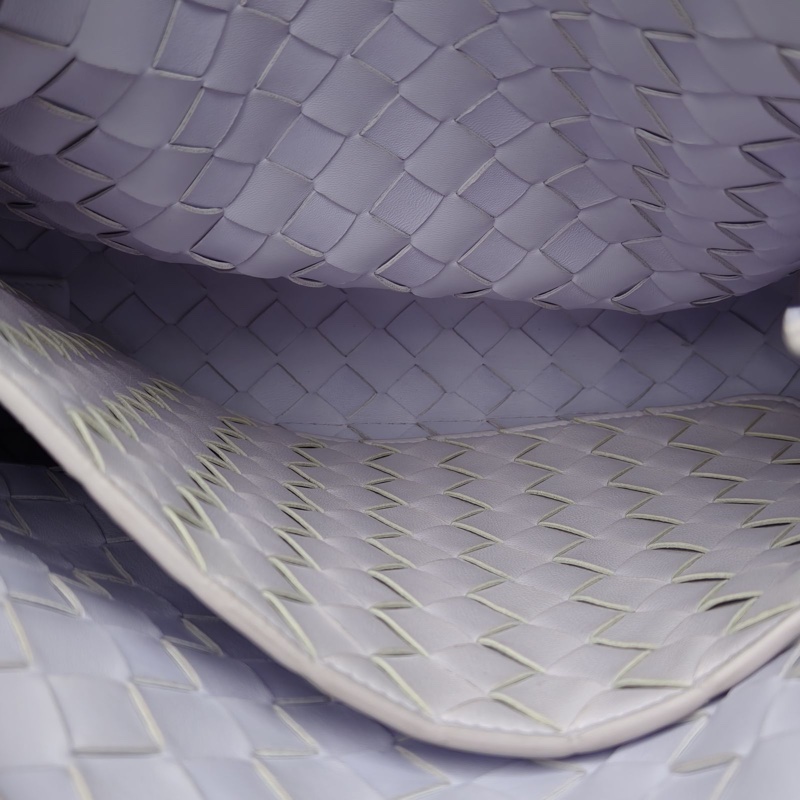 BOTTEGA VENETA 紫色羊皮金扣經典編織手提包現代款-4